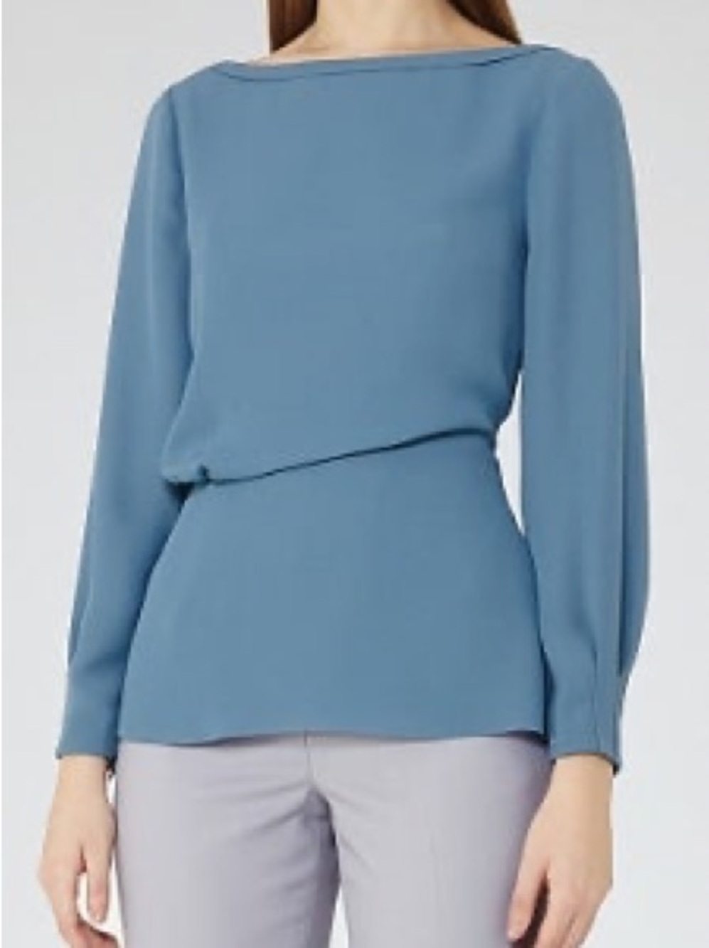 Reiss marine-blue Nina draped long-sleeved top 0